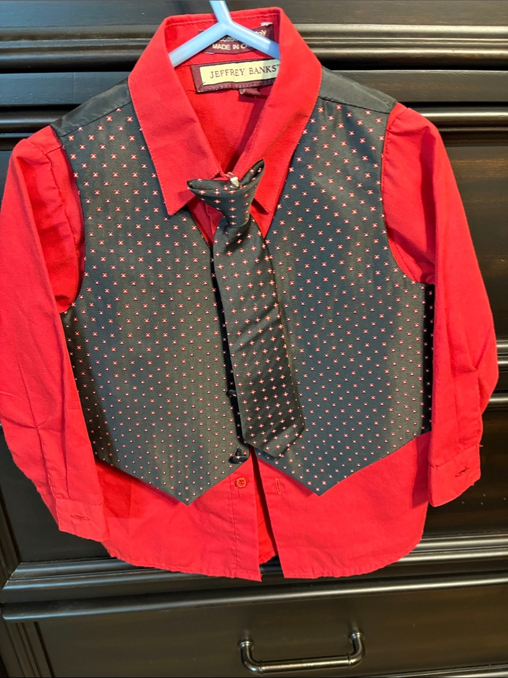 Jeffrey Banks Kids Red Shirt with Black Patterned Tie